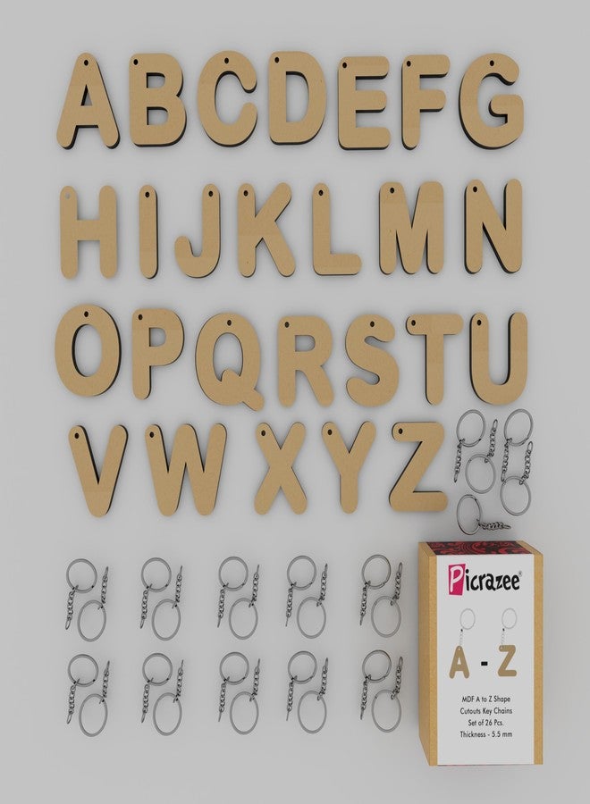 PICRAZEE سلاسل مفاتيح من خشب MDF سادة من PICRAZEE، مصنوعة يدويًا، بأحرف الأبجدية الإنجليزية، مناسبة للأعمال الفنية والحرفية، (26 قطعة) (أحرف أبجدية) - Image 1